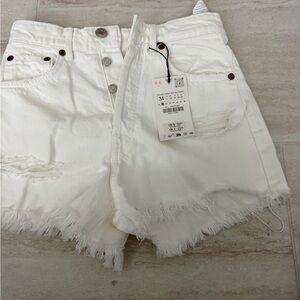 ZARA White Frayed Hem Denim Shorts
